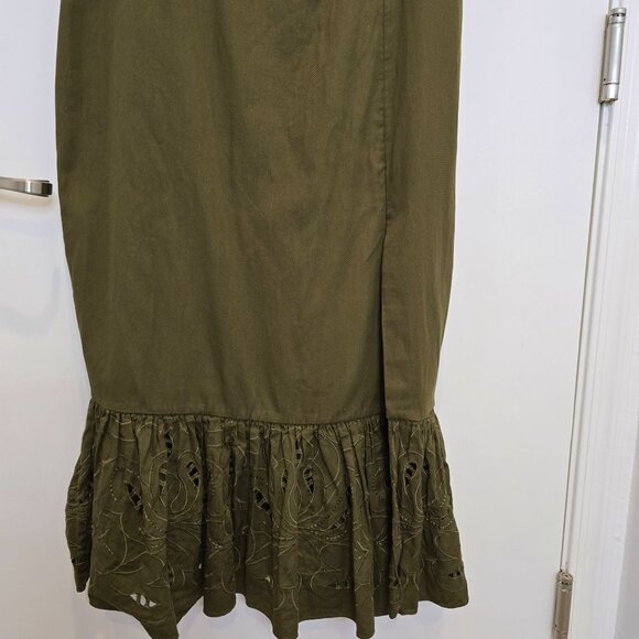 Sachin & Babi Olive Green Laura Dress Size 14 With Ruffled Eyelet Hem Made In In - Picture 7 of 16